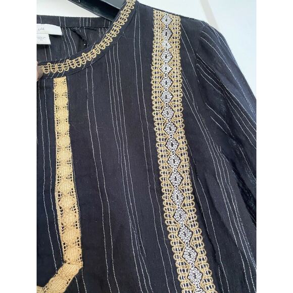 J Jill Black Embroidered Boho Long Sleeve V Neck Top Medium - Picture 3 of 8